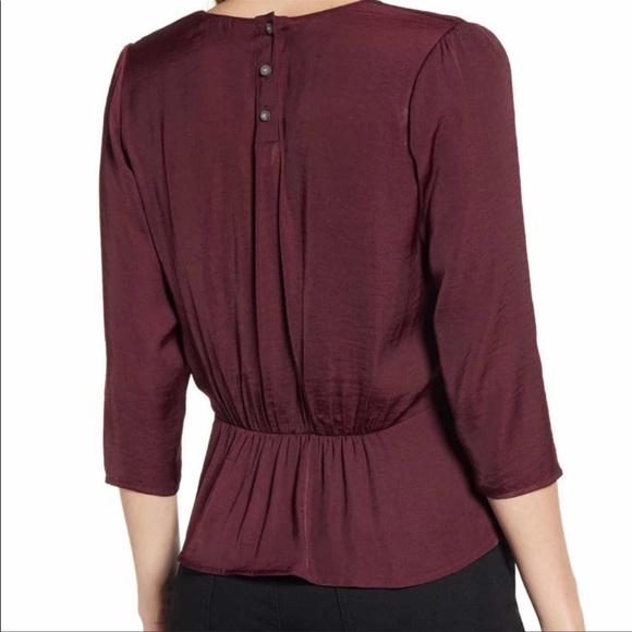 1. State plum peplum surprise 3/4 sleeve blouse burgundy wine size XXL - Picture 2 of 12